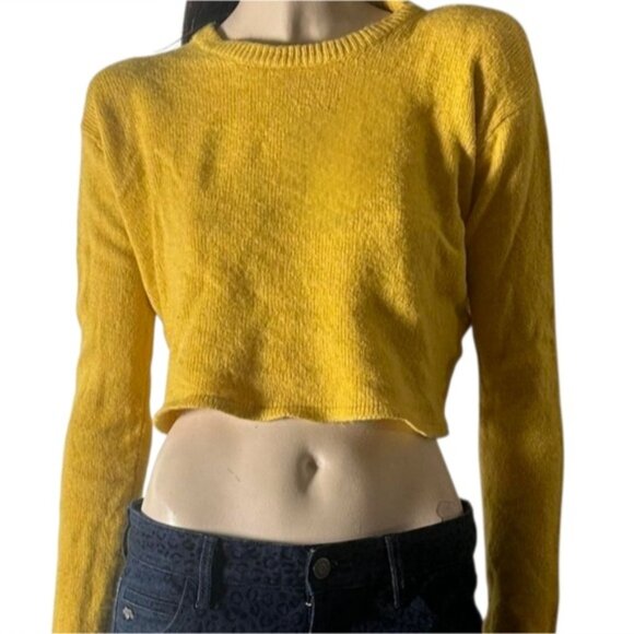 Brandy Melville Mustard Yellow "Francesca" Cropped Knit Sweater - Picture 7 of 7